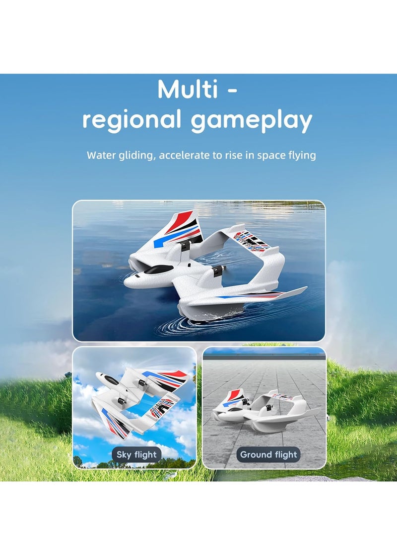 RC Plane, Remote Control Airplane, 3 in 1 Water Land Air RC Airplane, 2.4GHz 2CH RC Aircraft, RC Glider with Gyroscope and Stunt Flying, RC Plane Toy Gift for Kids & Adults, for Beginners, 2 Batteries