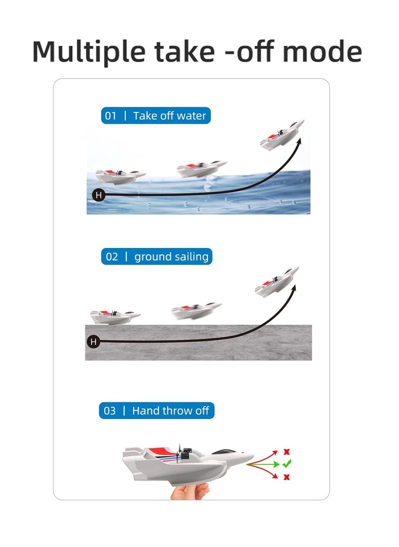 RC Plane, Remote Control Airplane, 3 in 1 Water Land Air RC Airplane, 2.4GHz 2CH RC Aircraft, RC Glider with Gyroscope and Stunt Flying, RC Plane Toy Gift for Kids & Adults, for Beginners, 2 Batteries
