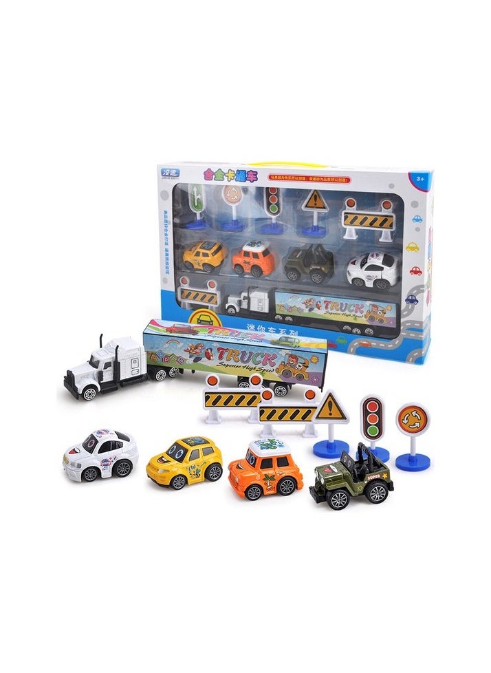 Child Cartoon Toy Q version Alloy Racing Model Tractor Container Truck Traffic Road