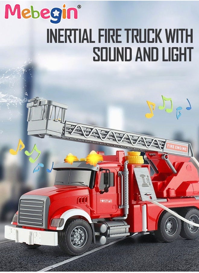 Fire Truck Toy with Lights and Sounds Friction Powered Car Fire Engine Truck with Water Pump Sirens and Extending Ladder Firefighter Toy Truck for Toddler