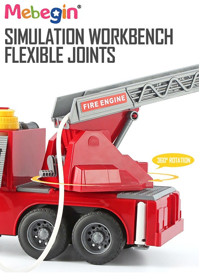 Fire Truck Toy with Lights and Sounds Friction Powered Car Fire Engine Truck with Water Pump Sirens and Extending Ladder Firefighter Toy Truck for Toddler