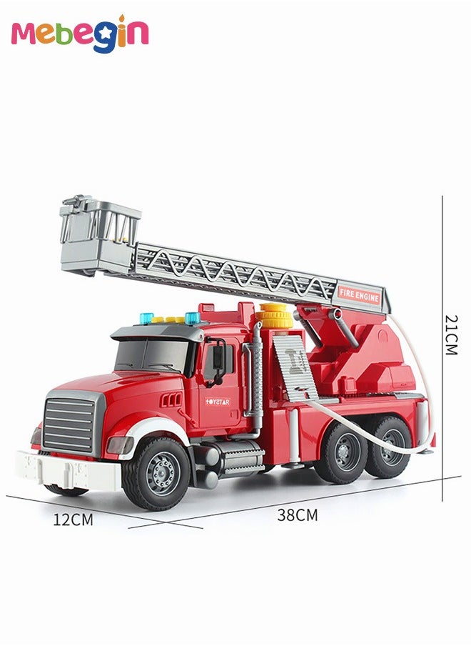 Fire Truck Toy with Lights and Sounds Friction Powered Car Fire Engine Truck with Water Pump Sirens and Extending Ladder Firefighter Toy Truck for Toddler