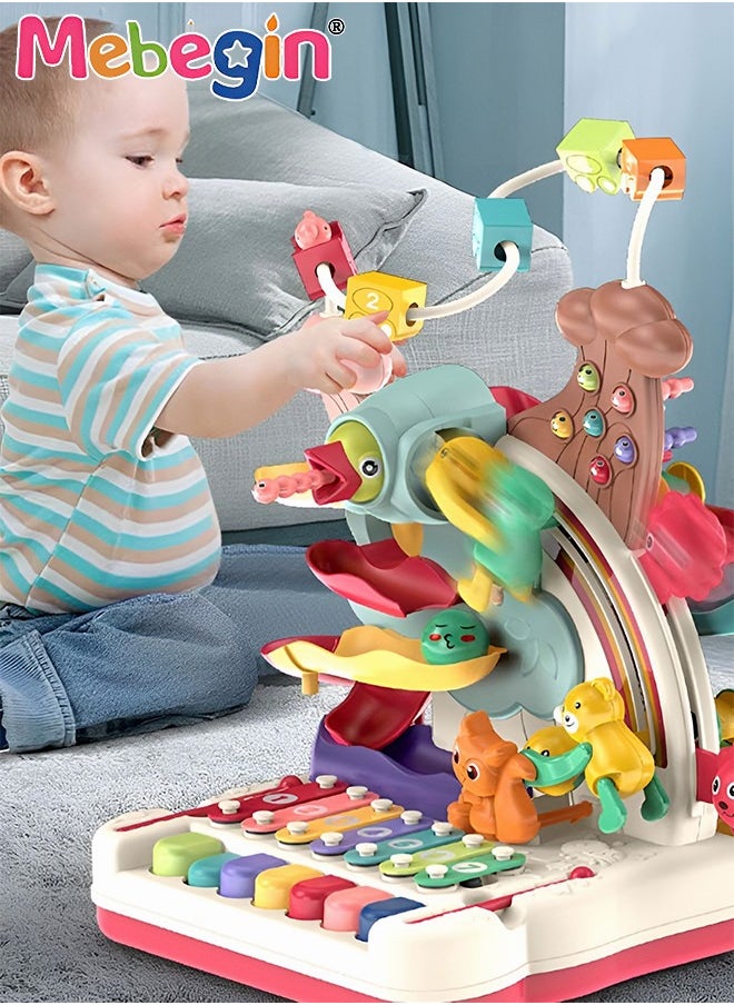 7 in 1 Early Education Toys with Keyboard,Animal Adventure Plastic Toy,Educational Piano and Bead Maze Pounding for Baby Birthday Gift