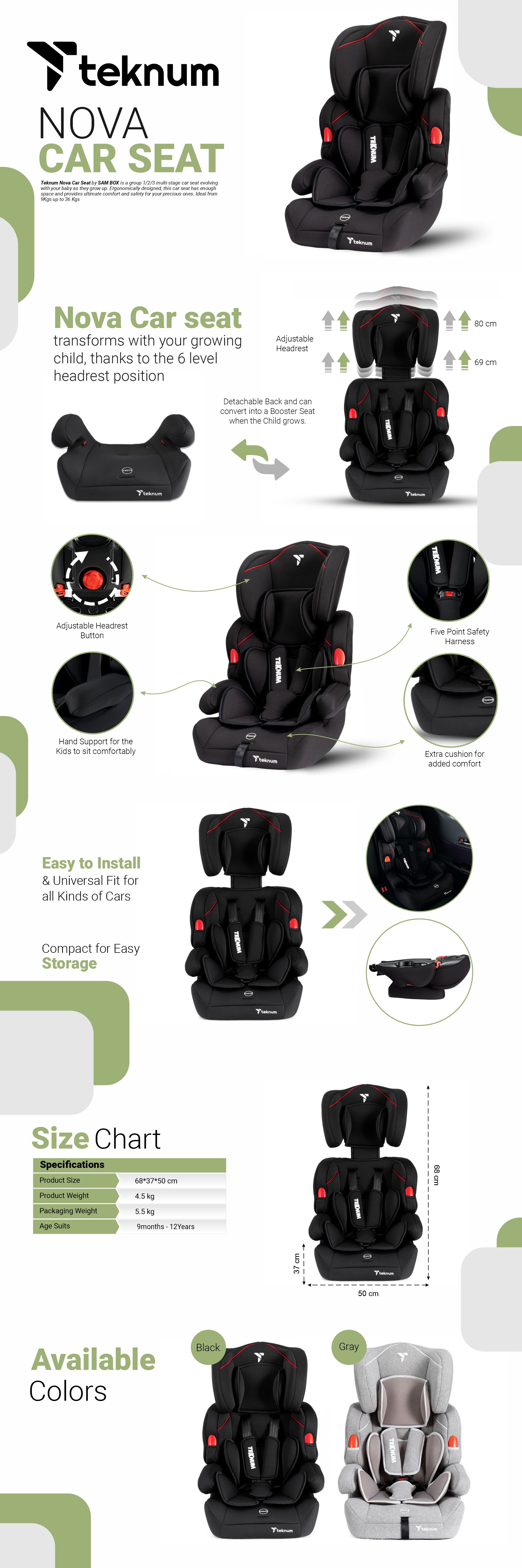 Baby Nova Extendable Booster Car Seat 9 Months+ Black