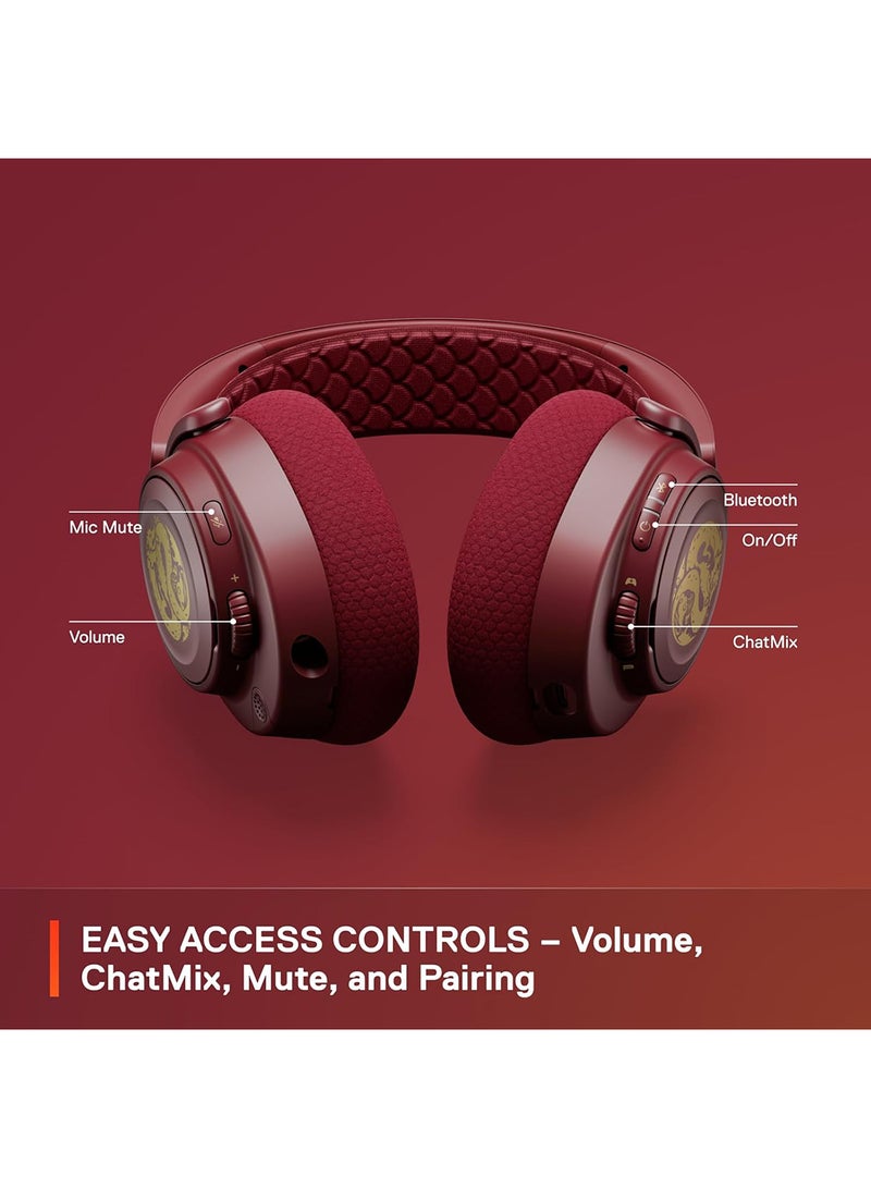 Arctis Nova 7 Dragon Edition Gaming Headset - 40mm Neodymium Drivers, 38 Hours Battery Life, 2.4GHz Quantum 2.0 Wireless + Bluetooth, 360° Spatial Audio, ClearCast Gen 2 Noise Cancelling Mic, ChatMix Dial (PC), USB-C Fast Charging, Retractable Boom Mic, Multi-Platform Compatibility (PC, PS5, PS4, Switch, Steam Deck, Mobile, Oculus Quest 2) | 61557