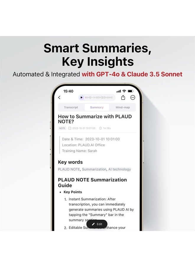 AI Voice Recorder, PLAUD Note Voice Recorder w/Case, App Control, Transcribe & Summarize Empowered by ChatGPT, Support 59 Languages, 64GB Memory, Audio Recorder for Lectures, Meetings, Calls, Silver