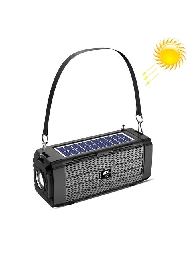 BDL-187 LED Light Solar Wireless Bluetooth Speaker Portable Outdoor Camping FM Radio(Black)