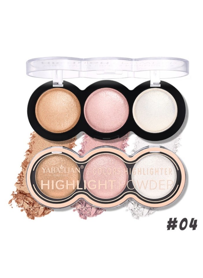 3 Color Glitter Highlighter Powder Palette,3 in 1 Blush and Highlighter Powder Makeup,Waterproof Long Lasting,Highly Pigmented Face Illuminator for a Glowing Look 1 Pcs Palette