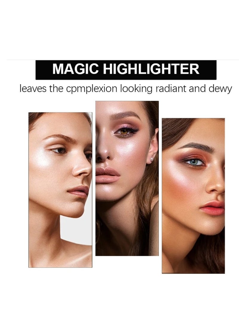 3 Color Glitter Highlighter Powder Palette,3 in 1 Blush and Highlighter Powder Makeup,Waterproof Long Lasting,Highly Pigmented Face Illuminator for a Glowing Look 1 Pcs Palette