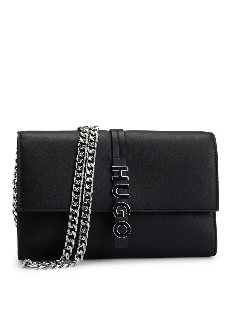 Faux-leather clutch bag with logo lettering