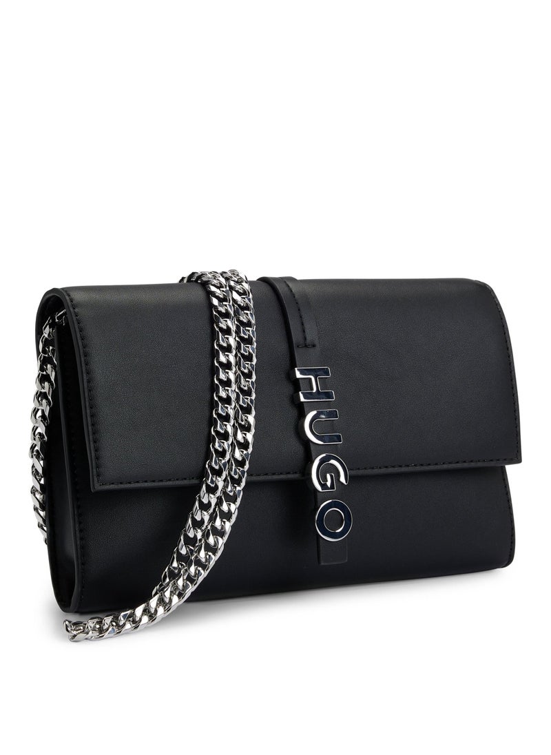 Faux-leather clutch bag with logo lettering