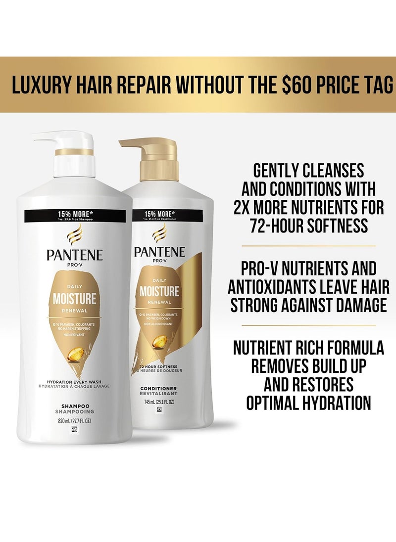 Pantene Shampoo & Conditioner Set, Daily Moisture Renewal with Pro-V Nutrients for Dry, Color-Treated Hair, Long-Lasting Hydration & Nourishment, 27.7 Fl Oz Each, 2-Pack + Miracle Rescue Shot (0.5 Oz)