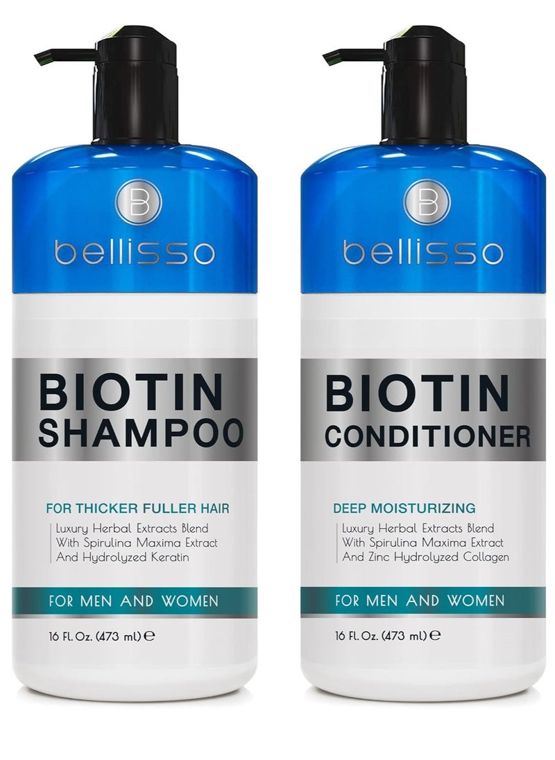 Biotin Shampoo and Conditioner Set - Sulfate and Paraben Free Treatment for Men and Women - Hair Thickening Volumizing Products to Help Boost Thinning Hair with Added Keratin