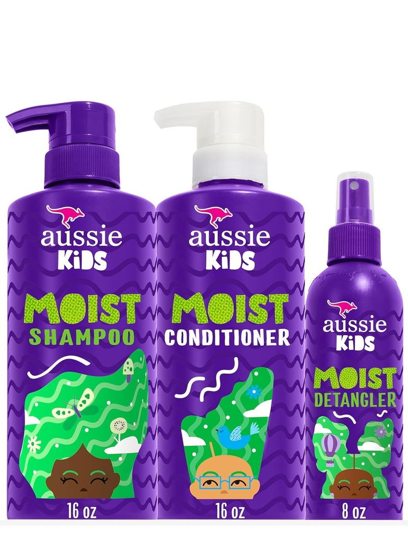 Aussie Kids Hair Care Bundle Set Including: Shampoo (16 Fl Oz), Conditioner (16 Fl Oz) & Detangler Spray (8 Fl Oz), Paraben- Freem Sulfate-Free, Dye-Free, Cruelty-Free, Tangle-Free Styling