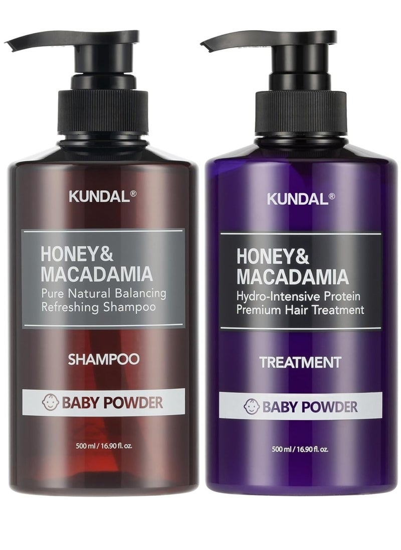 KUNDAL Natural Shampoo and Conditioner Set [Baby Powder] - Korean Hair Care, Long Lasting Fragrance, Moisturize, Nourish, Frizz Control, Argan & Macadamia Oil, Sulfate-Free 16.9fl oz (Pack of 2)