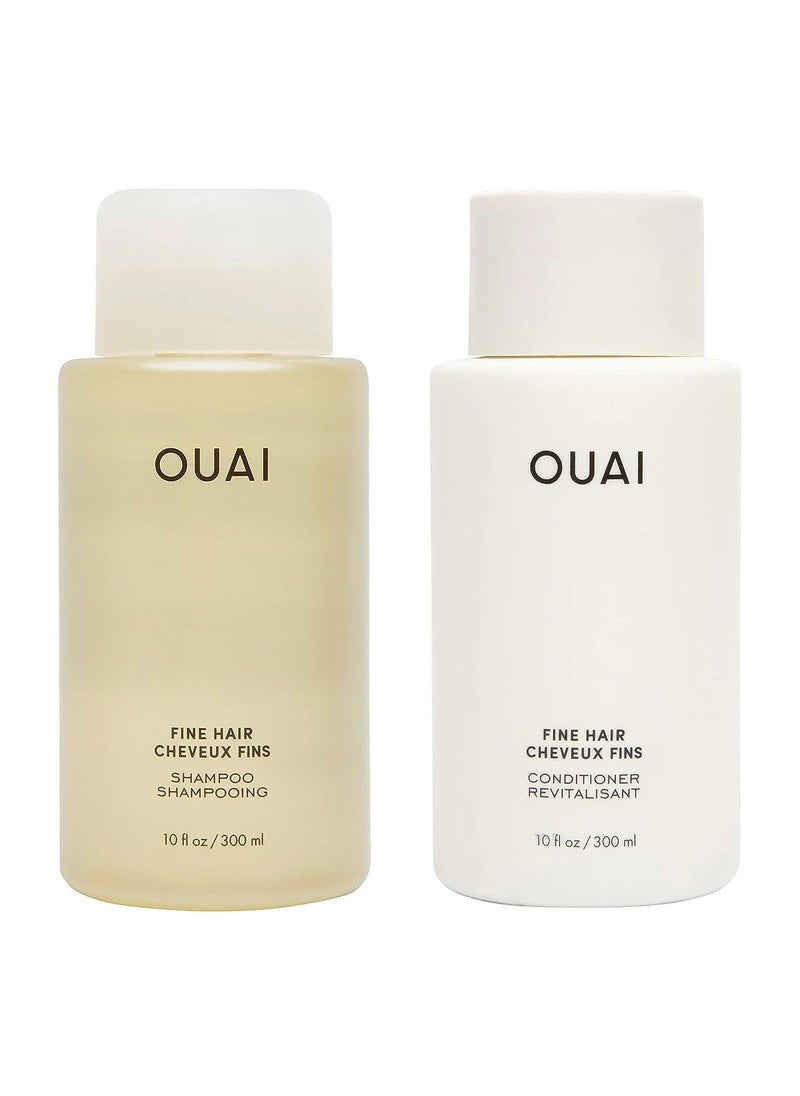 OUAI Fine Shampoo and Conditioner Set - Sulfate Free Shampoo and Conditioner for Fine Hair - Made with Keratin, Marshmallow Root, Shea Butter & Avocado Oil - Free of Parabens & Phthalates (10 Fl Oz)