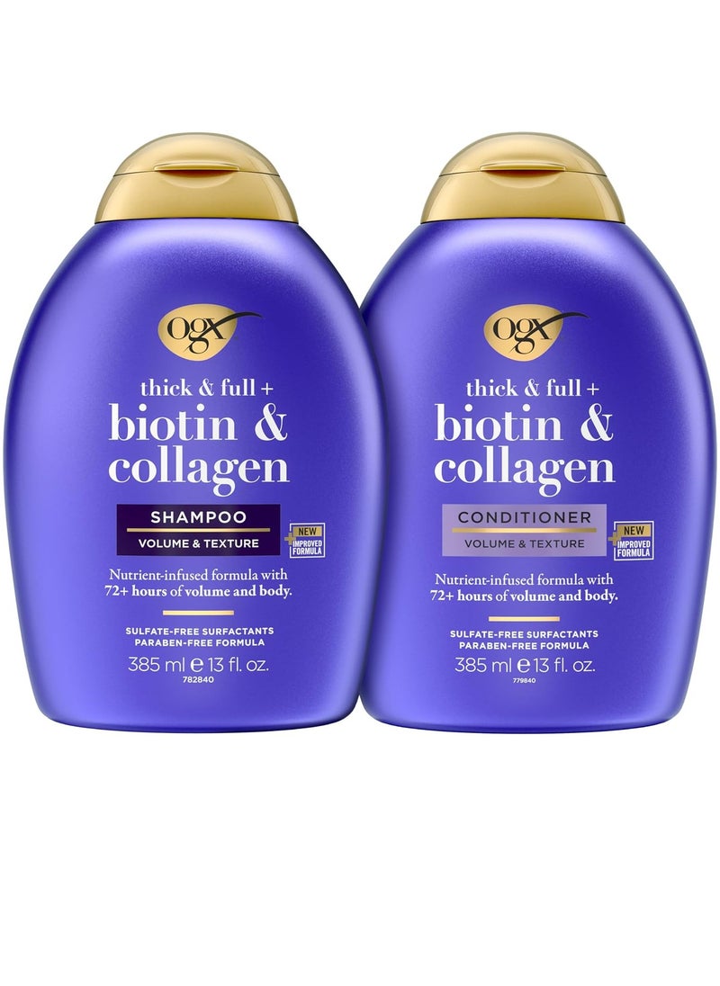 OGX Thick & Full + Biotin & Collagen Shampoo & Conditioner Set, (packaging may vary), Purple, 13 Fl Oz (Pack of 2)