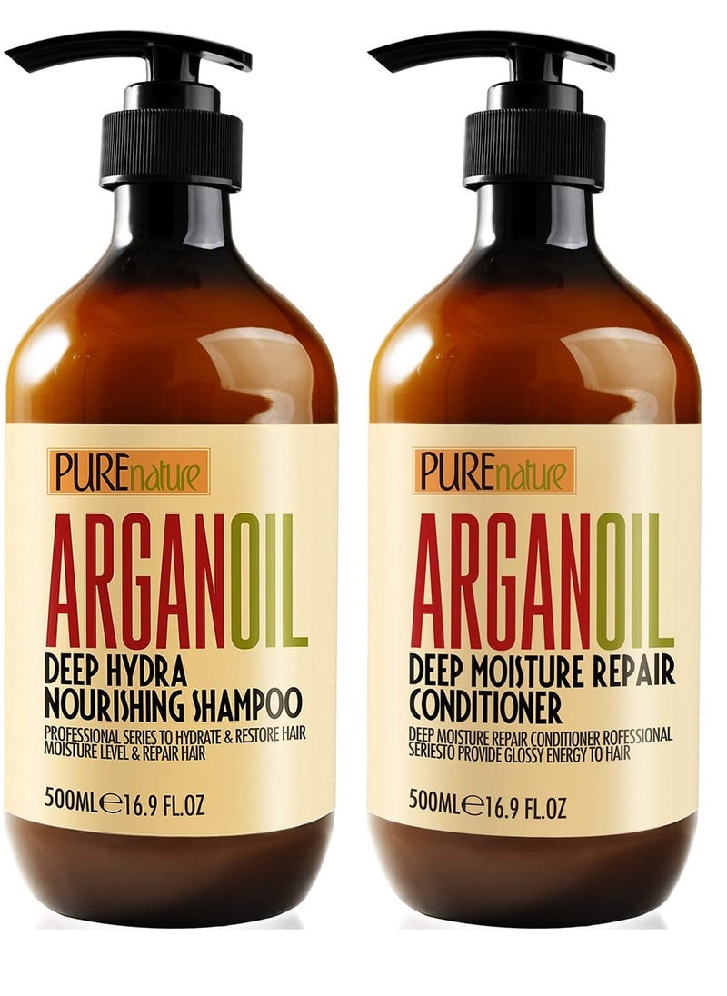 Argan Oil Shampoo and Conditioner Set - Sulfate Free Moroccan Care with Keratin - For Curly, Straight, Dry and Damaged Hair - Moisturizing, Hydrating, Anti Frizz Salon Technology