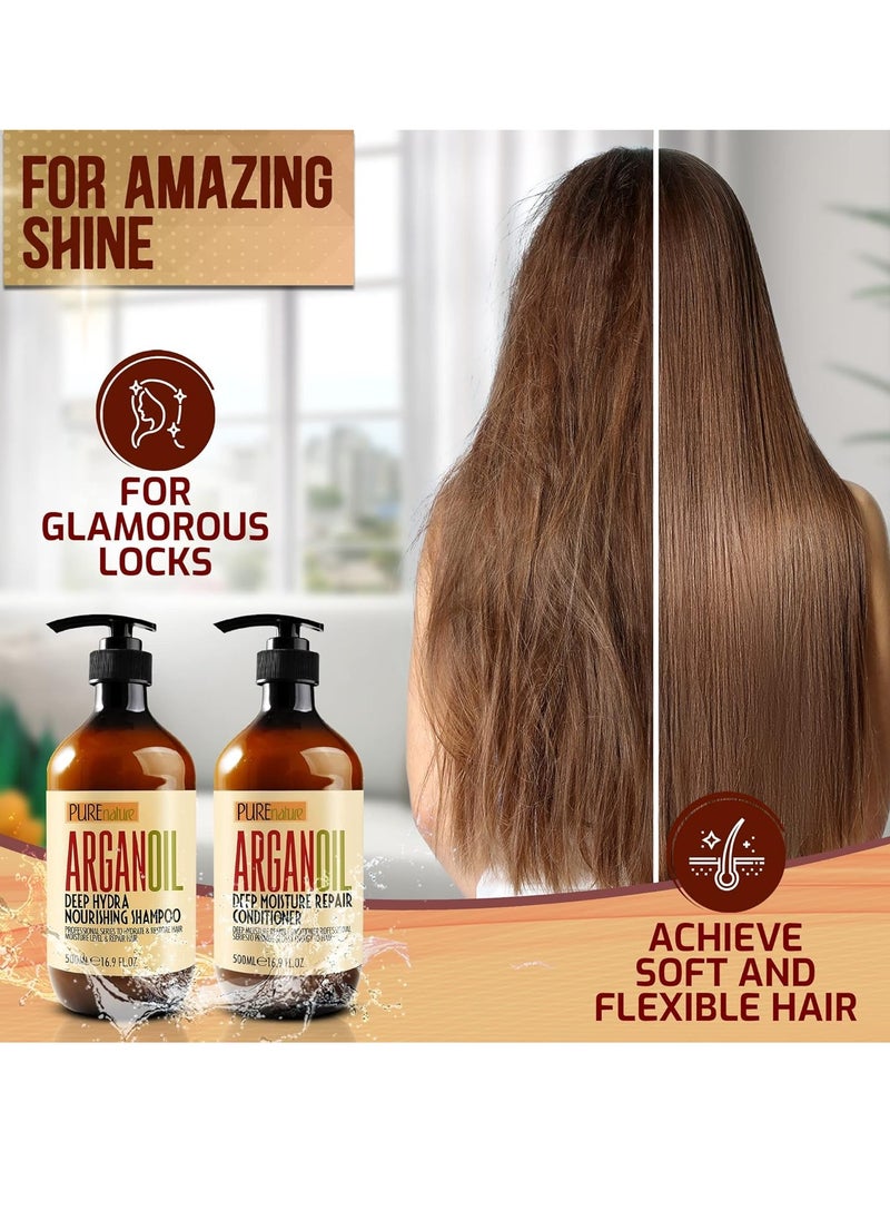 Argan Oil Shampoo and Conditioner Set - Sulfate Free Moroccan Care with Keratin - For Curly, Straight, Dry and Damaged Hair - Moisturizing, Hydrating, Anti Frizz Salon Technology