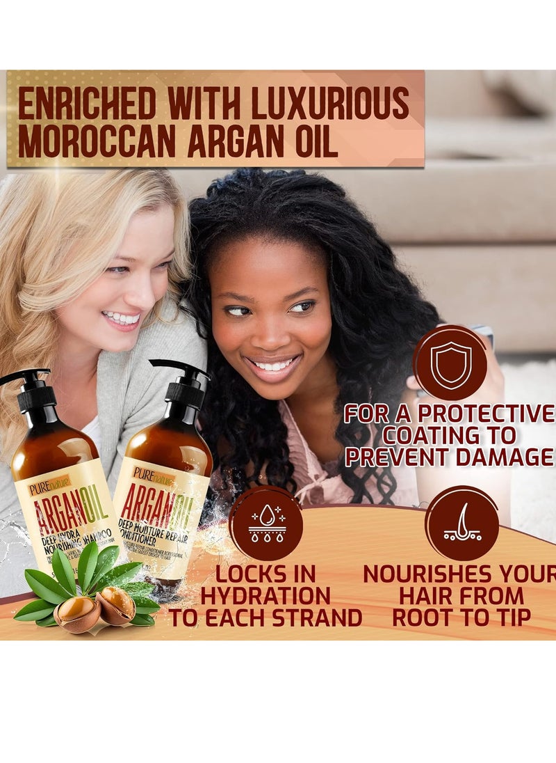 Argan Oil Shampoo and Conditioner Set - Sulfate Free Moroccan Care with Keratin - For Curly, Straight, Dry and Damaged Hair - Moisturizing, Hydrating, Anti Frizz Salon Technology