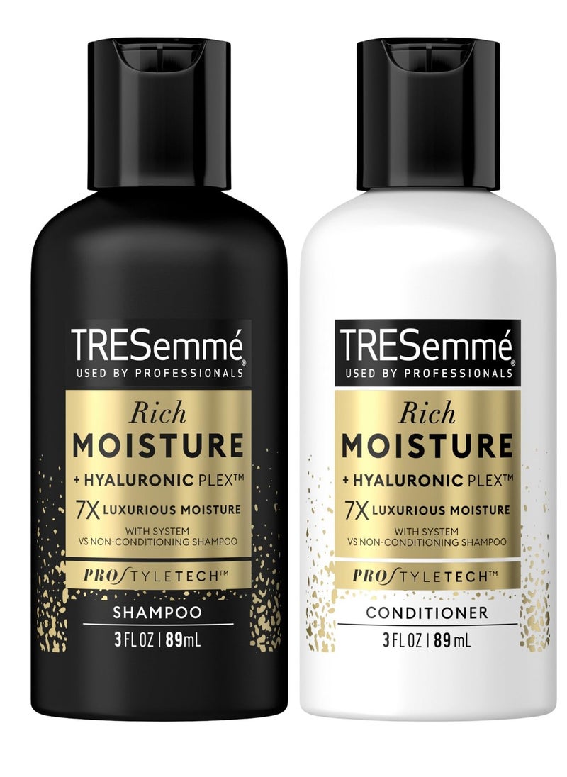 TRESemme Shampoo & Conditioner, Sulfate-Free, Travel Size - Moisture Rich Hair Treatment for Dry, Damaged Hair, Mini Shampoo & Conditioner for Hair Repair, Scented, 3 Oz Ea (2 Piece Set)