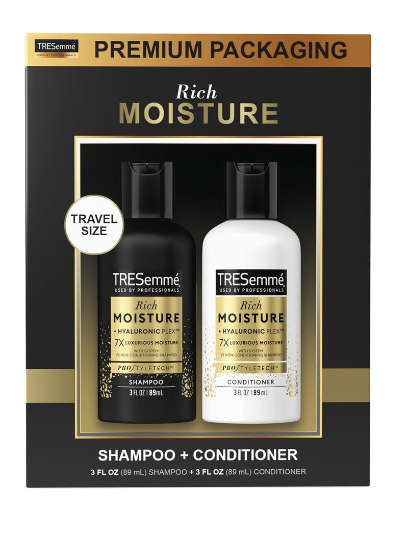 TRESemme Shampoo & Conditioner, Sulfate-Free, Travel Size - Moisture Rich Hair Treatment for Dry, Damaged Hair, Mini Shampoo & Conditioner for Hair Repair, Scented, 3 Oz Ea (2 Piece Set)