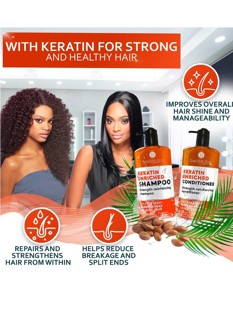 Keratin Shampoo and Conditioner Set - Sulfate Free and Paraben Free - Salon Thickening Treatment for Dry, Damaged, Curly, Frizzy, Straight or Color Treated Hair - Anti Frizz Formula for Women and Men