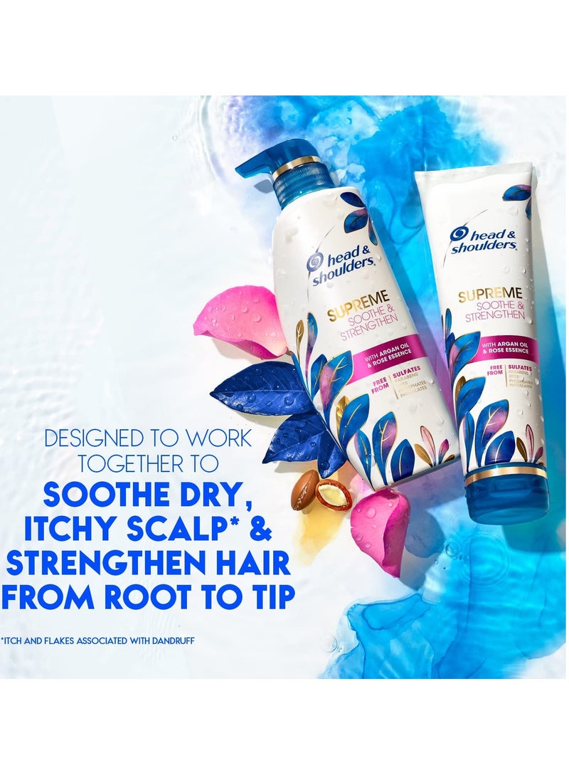Head & Shoulders Supreme Sulfate Free Shampoo and Conditioner Set for Dry Scalp and Dandruff Treatment, Soothe and Strengthen with Argan Oil and Rose Essence, 21.2 Fl Oz