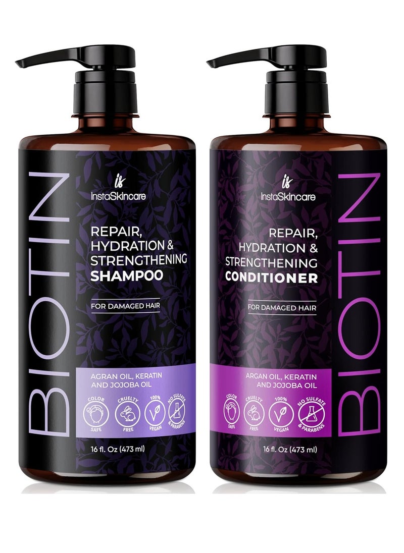 InstaSkincare Biotin Shampoo and Conditioner Set for Hair Growth & Thinning Hair, Hydrating & Nourishing Hair Loss Treatment for Women and Men - Sulfate Free, Gluten-Free MADE IN USA