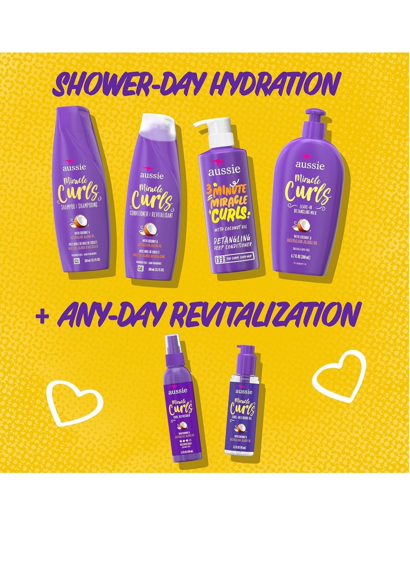 Aussie Miracle Curls Set: Shampoo, Conditioner, Deep Hydration, Spray Gel, Detangling Milk, and Oil Hair Treatment, Curl Oil, Coconut & Jojoba, Frizz Control, 6 Pieces