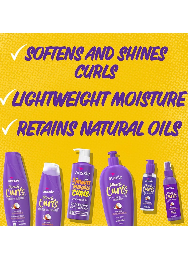 Aussie Miracle Curls Set: Shampoo, Conditioner, Deep Hydration, Spray Gel, Detangling Milk, and Oil Hair Treatment, Curl Oil, Coconut & Jojoba, Frizz Control, 6 Pieces