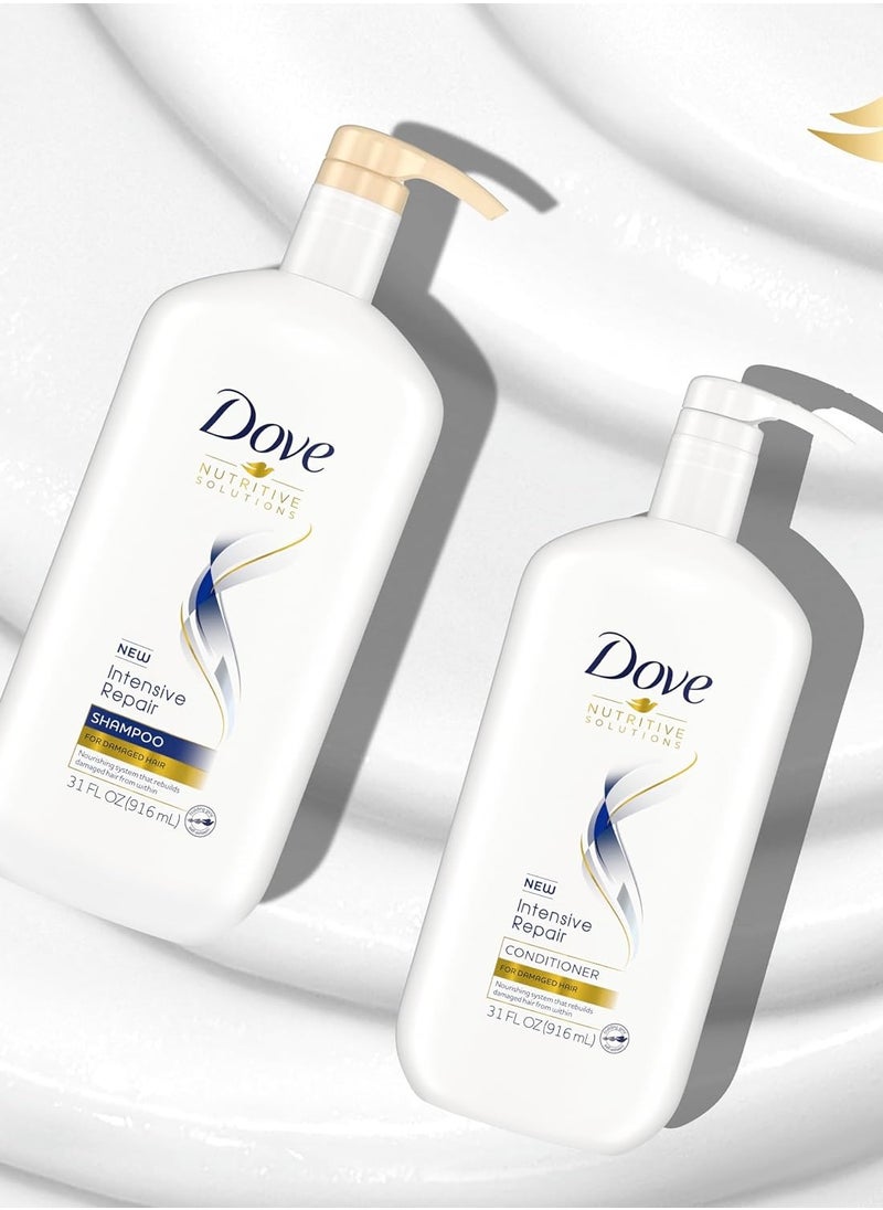 Dove Nutritive Solutions Strengthening Shampoo and Conditioner with Pump Intensive Repair 2 Count for Damaged Hair Dry Hair Shampoo and Deep Conditioner Formulas with Keratin Actives 31 oz