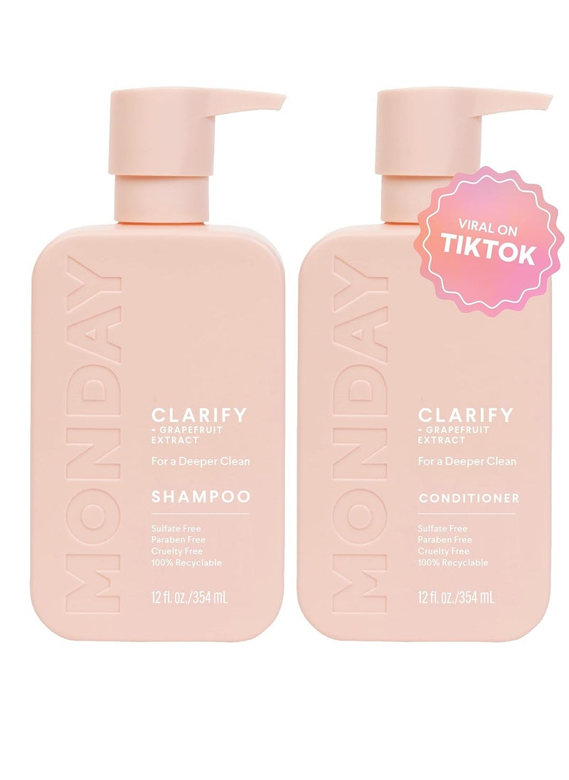 MONDAY HAIRCARE Clarify Shampoo and Conditioner Set 12oz for Oily Hair, Made with Grapefruit Extract, Coconut Oil, Shea Butter, Vitamin E and Provitamin B5