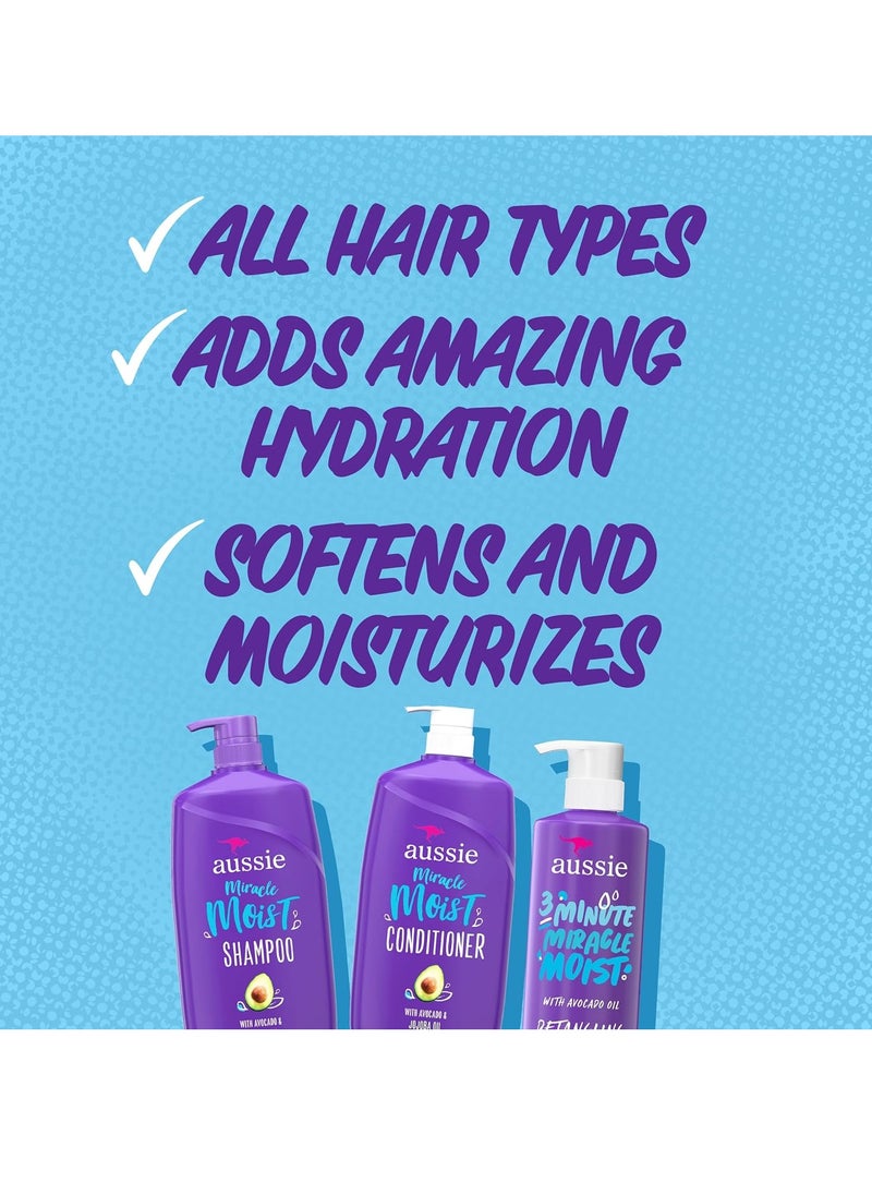 Aussie Miracle Moist Shampoo and Conditioner with 3 Minute Miracle Deep Conditioner, Avocado & Jojoba Oil, Paraben-Free, Moisturizes & Detangles, All Hair Types, Citrus Floral Scent, 3 Pack 68.4 Fl Oz