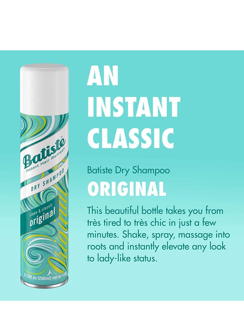 Batiste Dry Shampoo, Original Fragrance, Refresh Hair and Absorb Oil Between Washes, Waterless Shampoo for Added Texture Body, 6.35 OZ Bottle, White