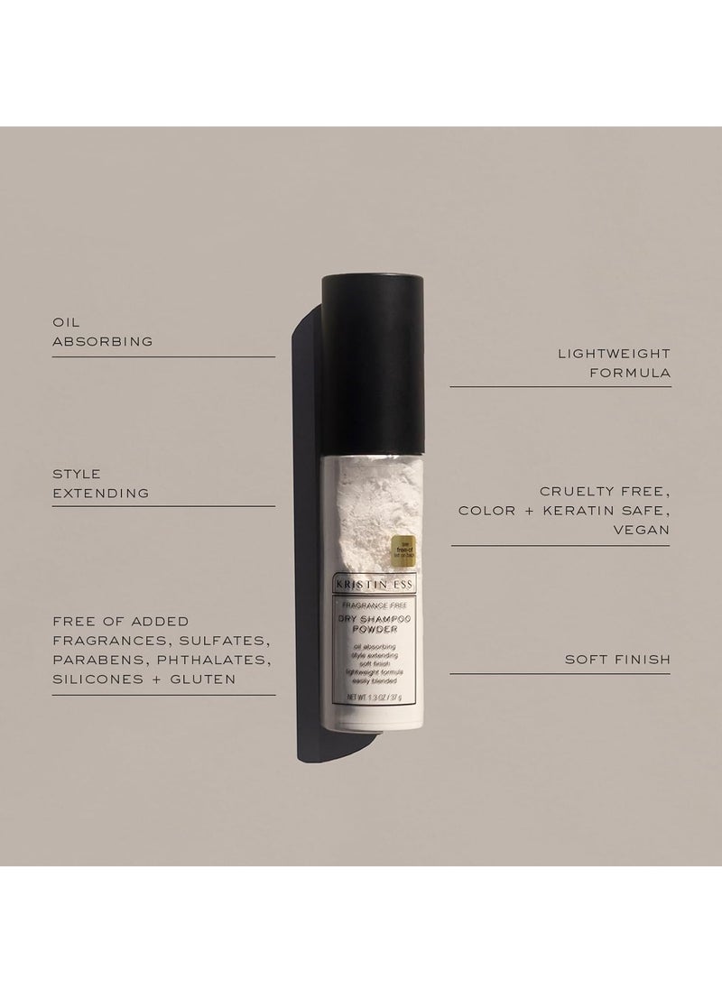 Kristin Ess Hair Dry Shampoo Non-Aerosol Powder for Oily Hair - Mattifying, Style Extending, Fragrance Free, Dry Shampoo for Men and Women, Easily Blended, Lightweight Formula, Vegan, 1.3 oz