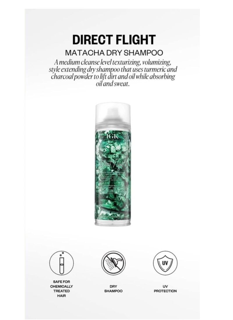 IGK DIRECT FLIGHT Multi-Tasking Matcha Dry Shampoo | Light Cleanse + Style Preserving | Vegan + Cruelty Free |