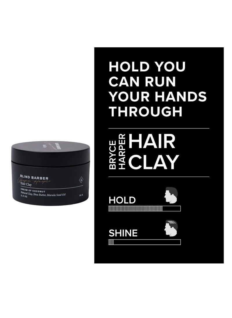 Blind Barber Bryce Harper Hair Clay for Men - Matte Water-Based Styling Product for Volume and Medium to Strong Hold (2.5 Oz)