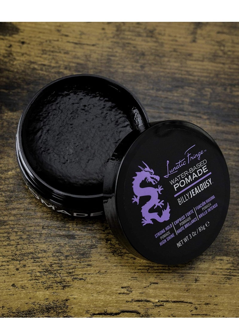 Billy Jealousy Lunatic Fringe Water-Based Pomade for Men, Strong Hold, High Shine, Water Soluble and Vegan Hair Product Ideal for Medium to Long Thick Mane, 3 oz