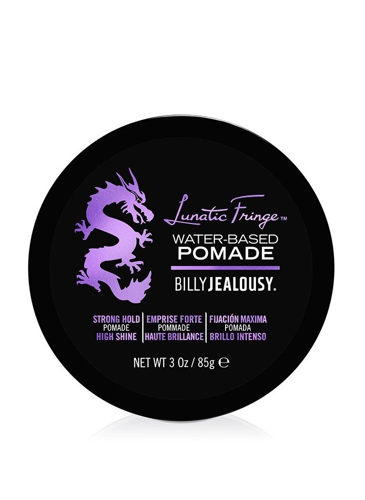 Billy Jealousy Lunatic Fringe Water-Based Pomade for Men, Strong Hold, High Shine, Water Soluble and Vegan Hair Product Ideal for Medium to Long Thick Mane, 3 oz