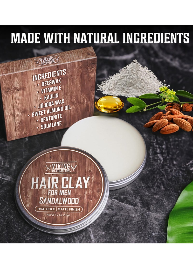 Viking Revolution Sandalwood Hair Clay for Men - Matte Finish Mens Hair Clay - Texturizing Clay Hair Product Men with Jojoba and Vitamin E - Clay Pomade for Men Effortless Hair Styling Cream (2 oz)