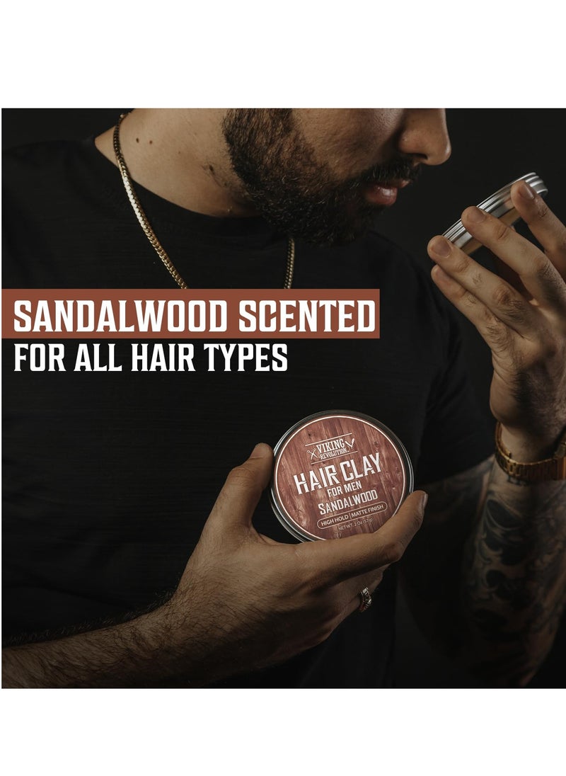 Viking Revolution Sandalwood Hair Clay for Men - Matte Finish Mens Hair Clay - Texturizing Clay Hair Product Men with Jojoba and Vitamin E - Clay Pomade for Men Effortless Hair Styling Cream (2 oz)