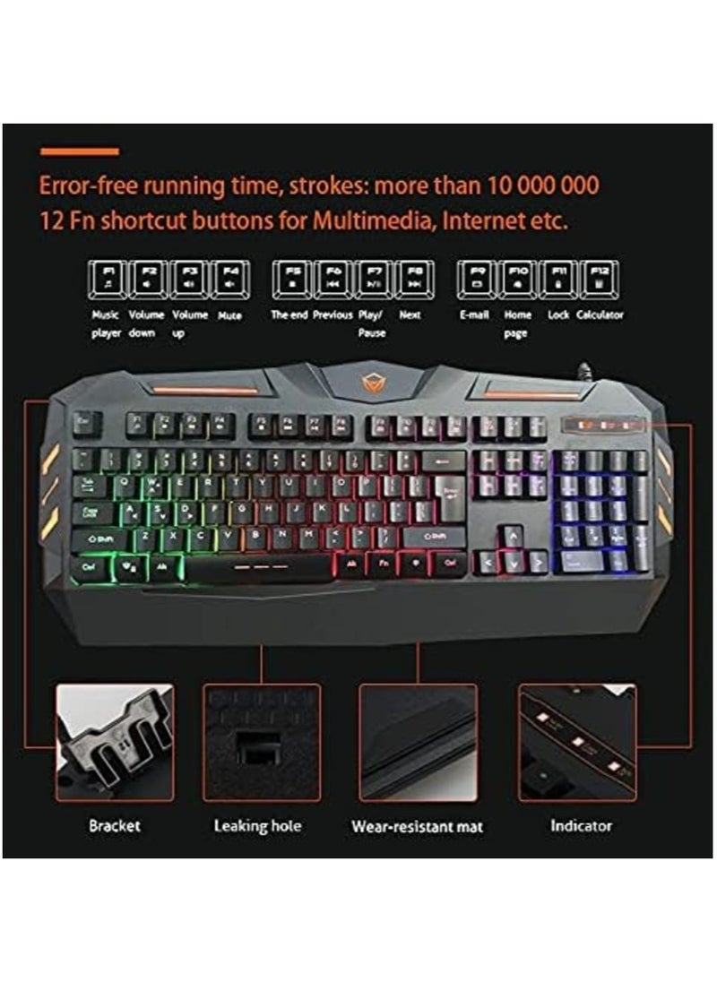 MEETiON Gaming Keyboard and Mouse pad with Gaming Headset, Wired LED RGB Backlight Bundle for PC Desktop Gamers Full Set Users - 4 in 1 Gift Box Edition MEETiON