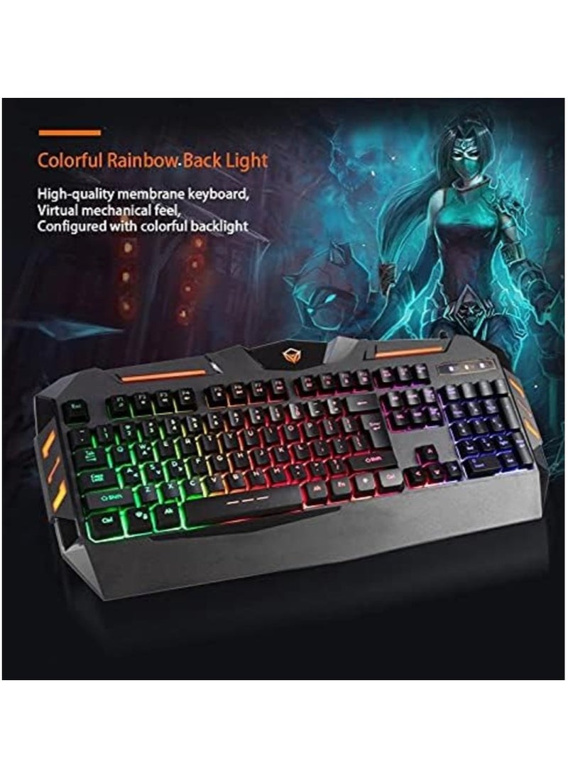 MEETiON Gaming Keyboard and Mouse pad with Gaming Headset, Wired LED RGB Backlight Bundle for PC Desktop Gamers Full Set Users - 4 in 1 Gift Box Edition MEETiON