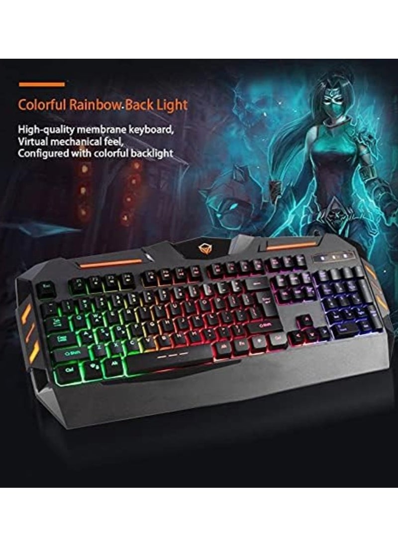 MEETiON Gaming Keyboard and Mouse pad with Gaming Headset, Wired LED RGB Backlight Bundle for PC Desktop Gamers Full Set Users - 4 in 1 Gift Box Edition MEETiON C490