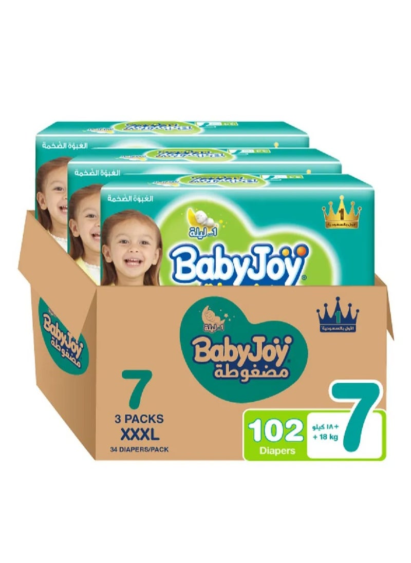 BabyJoy Double XL Tape Style Diapers 3-Pack, Size 7, 34 Pieces Each, Navel Cut, Soft and Silky, Extra Dryness Protection