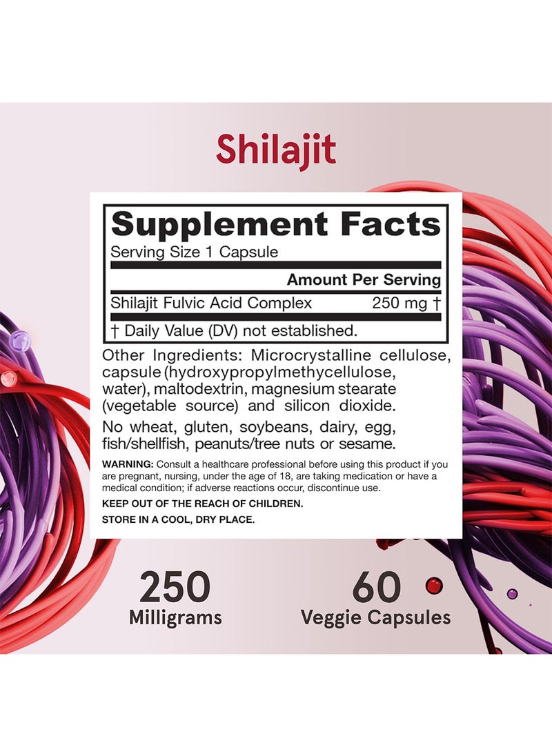 Shilajit Fulvic Acid Complex 250 Mg 60 Veggie Caps Supports Energy Production Mitochondrial Function And Coq10 60 Servings