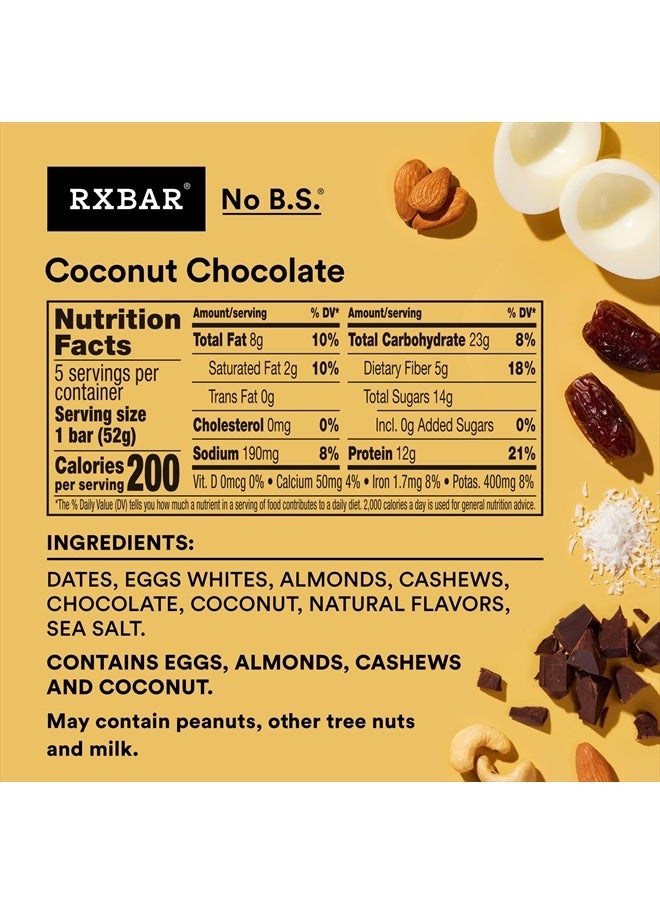 Protein Bars, 12g Protein, Gluten-Free, Snacks, Coconut Chocolate, 9.1oz Box (5 Bars)