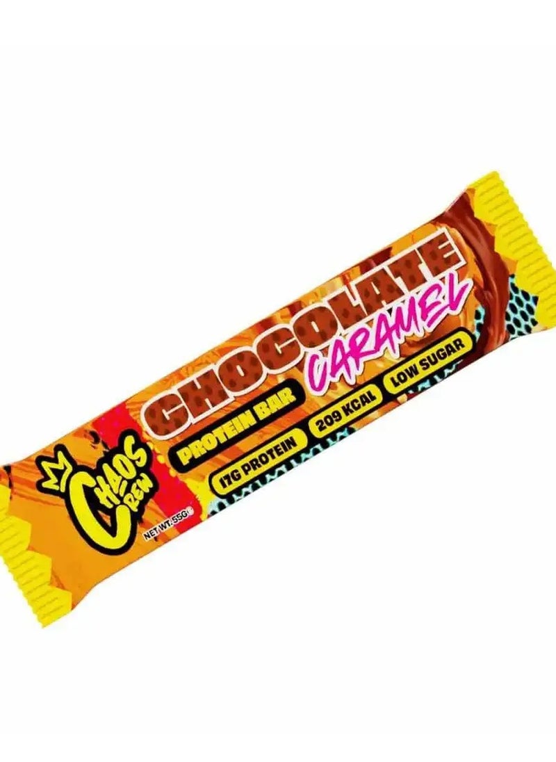 CHAOS CREW, PROTEIN BAR, CHOCOLATE CARAMEL,55G PACK OF 12