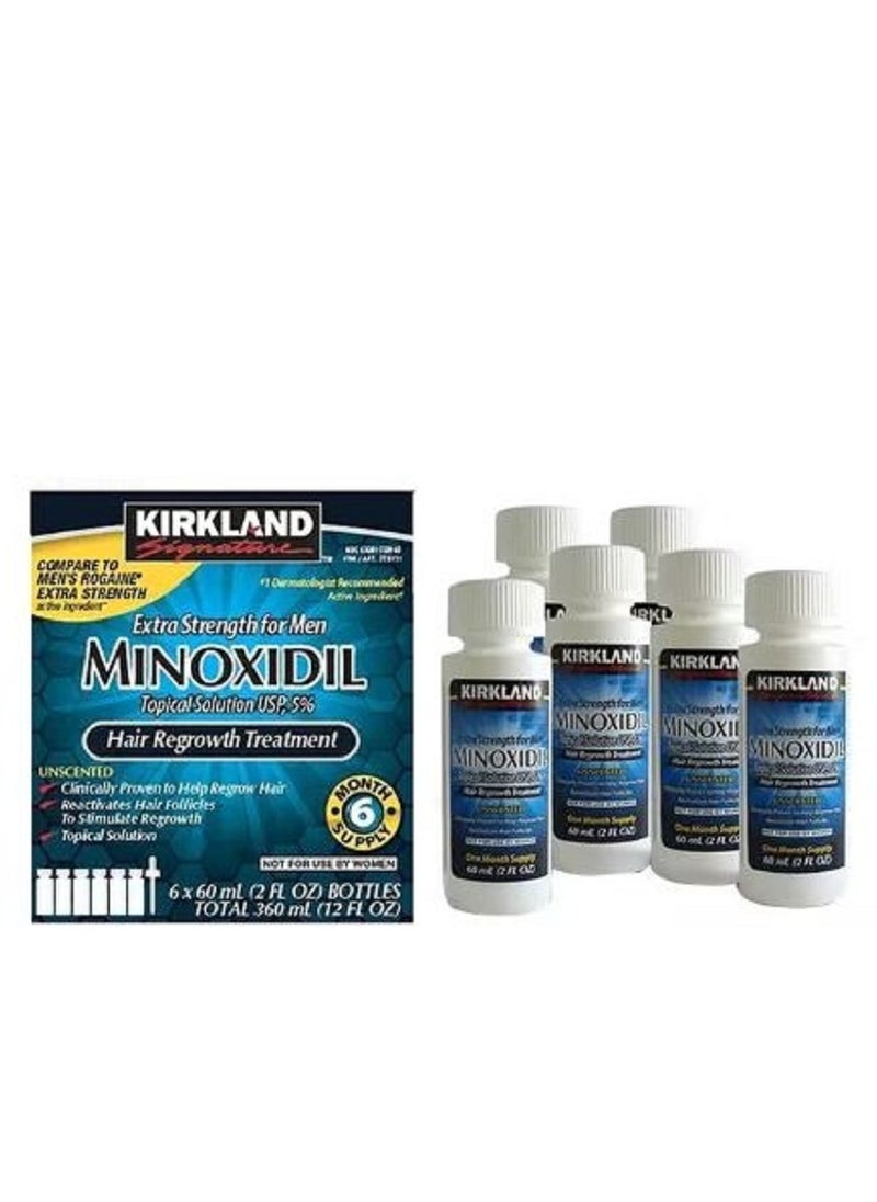 Pack Of 6 Minoxidil Extra Strength Hair Regrowth Treatment 360ml